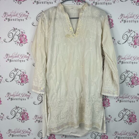 Bollywood dress sequins sparkly Elegant Cream Embroidered Tunic - Picture 1 of 8